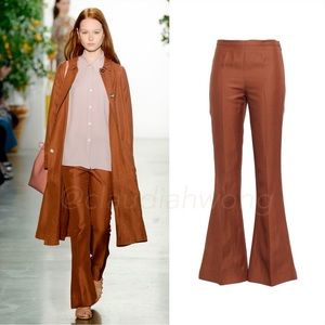MANSUR GAVRIEL Shantung Flared Linen Pants in Saddle Brown